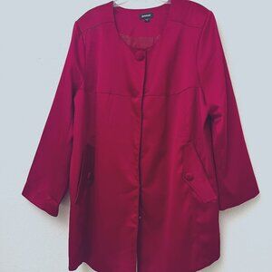 Avenue Elegant longline Red Satin Pleated Swing Jacket Coat Plus‎ Size 26